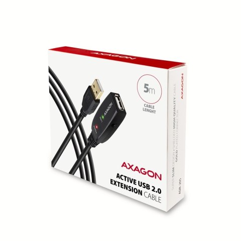 AXAGON ADR-205 Przedłużacz aktywny USB-A (wtyk) - USB-A (gniazdo) 5 m, USB 2.0, opcjonalne zasilanie 5V (jack), możliwość łączenia