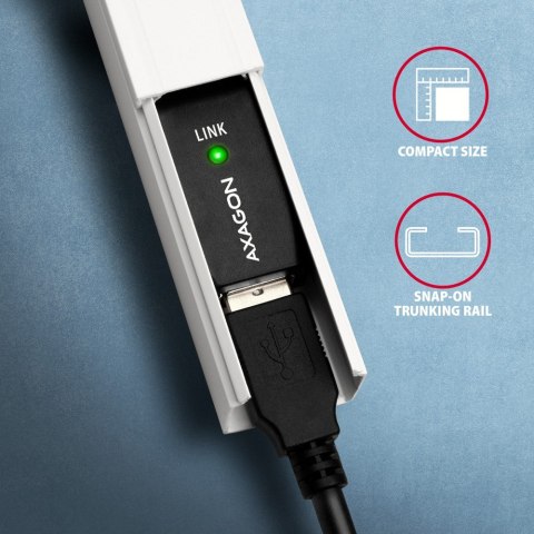 AXAGON ADR-210 Przedłużacz aktywny USB-A (wtyk) - USB-A (gniazdo) 10 m, USB 2.0, opcjonalne zasilanie 5V (jack), możliwość łączenia