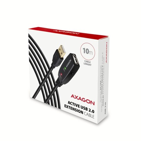 AXAGON ADR-210 Przedłużacz aktywny USB-A (wtyk) - USB-A (gniazdo) 10 m, USB 2.0, opcjonalne zasilanie 5V (jack), możliwość łączenia