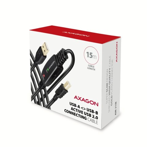 AXAGON ADR-215B Kabel aktywny USB-A - USB-B 15 m, USB 2.0, do drukarek i skanerów, opcjonalne zasilanie 5V (jack), możliwość łączenia