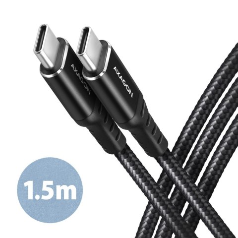 AXAGON BUCM-CM15AB Kabel USB-C - USB-C 1,5 m, USB 2.0, ładowanie PD 60W/QC4+/AFC/FCP, aluminiowe wtyki, w oplocie, czarny