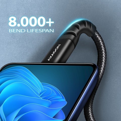AXAGON BUCM-CM15AB Kabel USB-C - USB-C 1,5 m, USB 2.0, ładowanie PD 60W/QC4+/AFC/FCP, aluminiowe wtyki, w oplocie, czarny