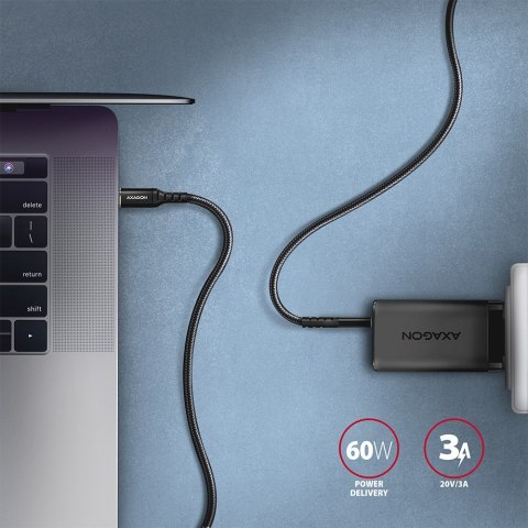 AXAGON BUCM-CM20AB Kabel USB-C - USB-C 2 m, USB 2.0, ładowanie PD 60W/QC4+/AFC/FCP, aluminiowe wtyki, w oplocie, czarny