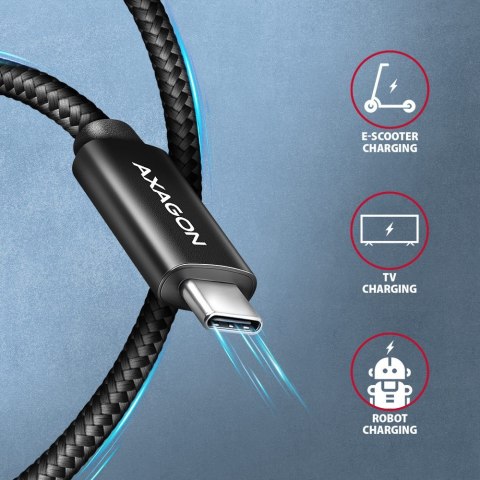 AXAGON BUCM2-CM10AB Kabel USB-C - USB-C 1 m, USB 2.0, ładowanie PD 240W/PPS/QC4+/AFC/FCP, E-Marker, aluminiowe wtyki, w oplocie, czarny