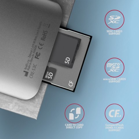AXAGON CRE-S3C Czytnik zewnętrzny kart USB-C 3.2 GEN 1, 3-slot & lun SD/microSD/CF, obsługa UHS-II
