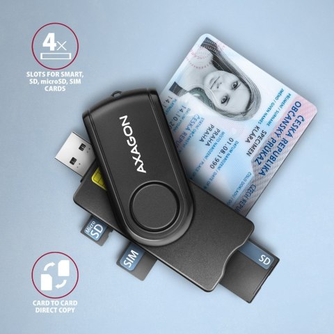 AXAGON Czytnik kart identyfikacyjnych & SD/microSD/SIM card PocketReader USB CRE-SMP2A