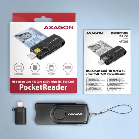 AXAGON Czytnik kart identyfikacyjnych & SD/microSD/SIM card PocketReader USB CRE-SMP2A