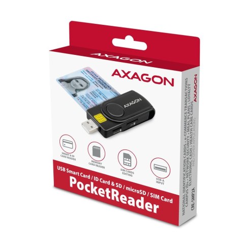 AXAGON Czytnik kart identyfikacyjnych & SD/microSD/SIM card PocketReader USB CRE-SMP2A