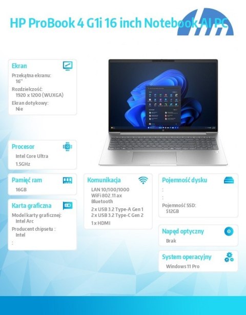 HP Inc. Laptop ProBook 4 G1i U7-255H 512GB/16GB/W11P/16.0 C51MQET