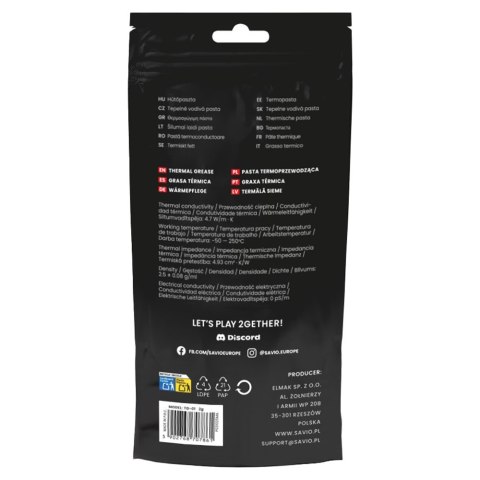 SAVIO SAVIO PASTA TERMOPRZEWODZĄCA 4,7W/MK 2G TG-01
