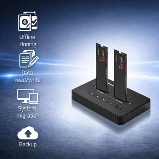 Qoltec QOLTEC STACJA DOKUJĄCA SSD M.2 NVME | PCIE | USB-C | 20GB/S | DUAL 2X8TB | KLONOWANIE OFFLINE