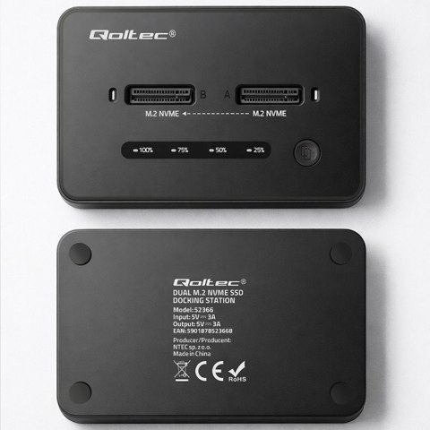 Qoltec QOLTEC STACJA DOKUJĄCA SSD M.2 NVME | PCIE | USB-C | 20GB/S | DUAL 2X8TB | KLONOWANIE OFFLINE