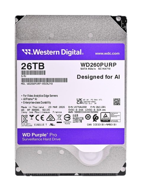 WD Dysk HDD WD Purple Pro WD260PURP (26 TB ; 3.5"; 512 MB; 7200 obr/min)