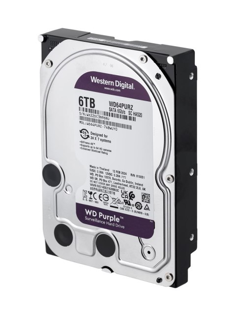 WD Dysk HDD WD Purple WD64PURZ (6 TB ; 3.5"; 256 MB; 5400 obr/min)