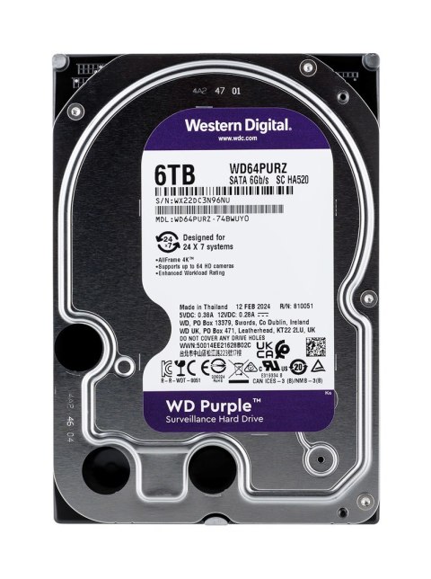 WD Dysk HDD WD Purple WD64PURZ (6 TB ; 3.5"; 256 MB; 5400 obr/min)