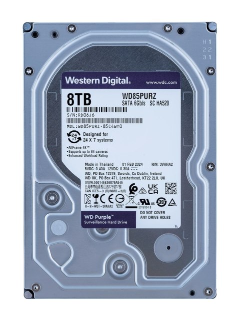WD Dysk HDD WD Purple WD85PURZ (8 TB ; 3.5"; 256 MB; 5640 obr/min)