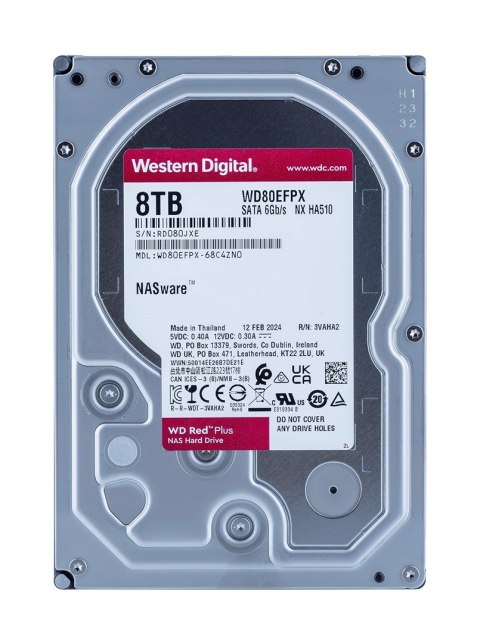 WD Dysk HDD WD Red Plus WD80EFPX (8 TB ; 3.5"; 256 MB; 5640 obr/min)