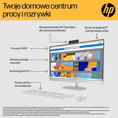 Hewlett-Packard HP AiO 27-cr0204nw Ryzen 7 7730U 27.0"FHD IPS 300nits AG 16GB DDR4 3200 SSD512 Radeon Vega 8 LAN Cam1080p+IR NoOS Shell White Sh