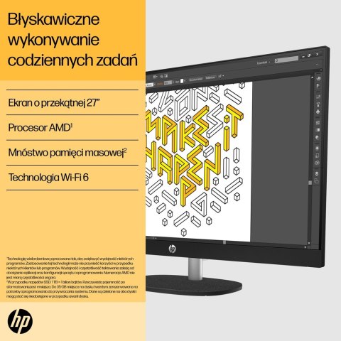 Hewlett-Packard HP AiO 27-cr0204nw Ryzen 7 7730U 27.0"FHD IPS 300nits AG 16GB DDR4 3200 SSD512 Radeon Vega 8 LAN Cam1080p+IR NoOS Shell White Sh