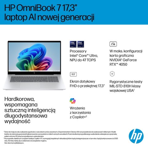 Hewlett-Packard HP OmniBook 7 17-dc0219nw Ultra 5 226V 17.3"FHD Touch IPS 400nits Glare 16GB LPDDR5X SSD1TB Arc 130V Cam 5MP+IR 83Wh Win11 Ice S