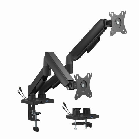 GEMBIRD GEMBIRD BIURKOWE RAMIĘ NA DWA MONITORY Z PORTAMI USB (REGULOWANE), OD 17" DO 32", OBCIĄŻENIE DO 9 KG