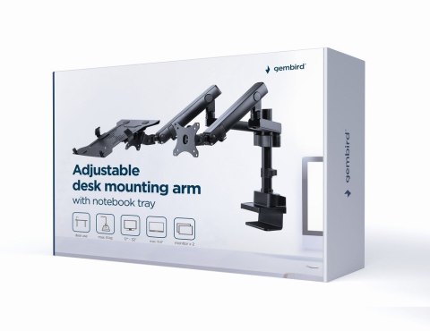 GEMBIRD GEMBIRD BIURKOWE REGULOWANE RAMIĘ/UCHWYT NA 2 MONITORY + PÓŁKA NA NOTEBOOKA 17-32, VESA 100X100MM, DO 8 KG