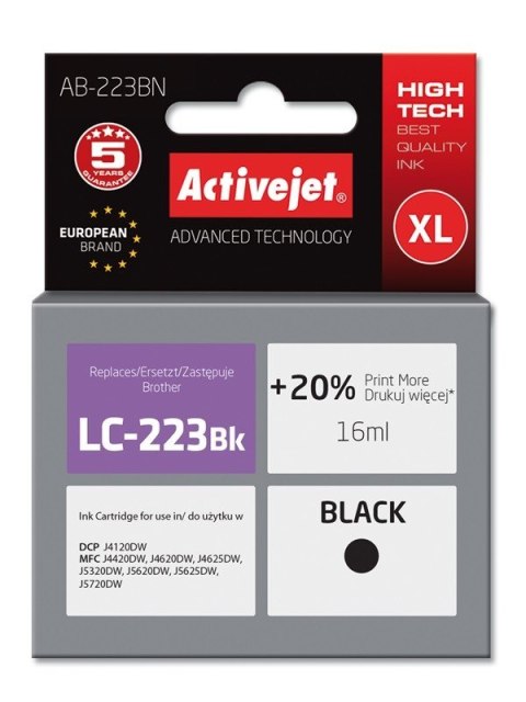 Activejet Activejet AB-223BN Tusz (zamiennik Brother LC223BK; Supreme; 16 ml; czarny)