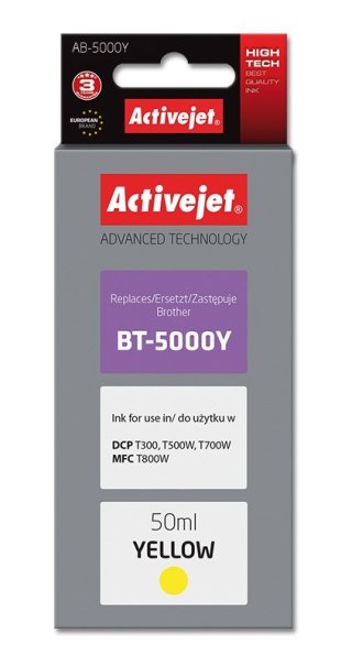 Activejet Activejet AB-5000Y Buteleczka z tuszem z atramentem (zamiennik do Brother BT-5000Y; Supreme; 50 ml; 5000 str., żółty)