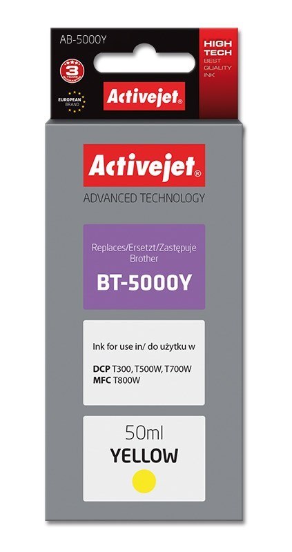 Activejet Activejet AB-5000Y Buteleczka z tuszem z atramentem (zamiennik do Brother BT-5000Y; Supreme; 50 ml; 5000 str., żółty)