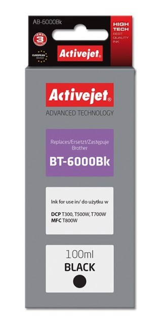 Activejet Activejet AB-6000Bk Buteleczka z tuszem z atramentem (zamiennik Brother BT-6000BK; Supreme; 100 ml; czarny)