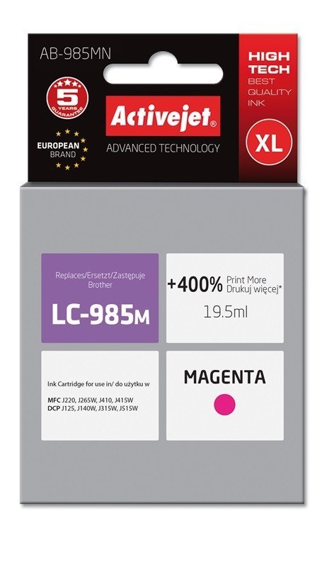 Activejet Activejet AB-985MN Tusz (zamiennik Brother LC985M; Supreme; 19,5 ml; czerwony)