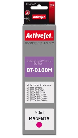 Activejet Activejet AB-D100M Buteleczka z tuszem z atramentem (zamiennik Brother BT-D100M; Supreme; 50 ml; czerwony)