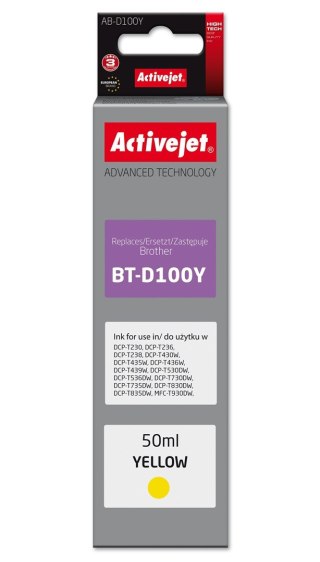 Activejet Activejet AB-D100Y Buteleczka z tuszem z atramentem (zamiennik Brother BT-D100Y; Supreme; 50 ml; żółty)