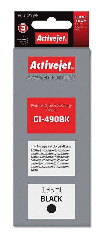 Activejet AC-G490Bk Tusz (zamiennik Canon GI-490BK; Supreme; 135 ml; 6000 stron, czarny)