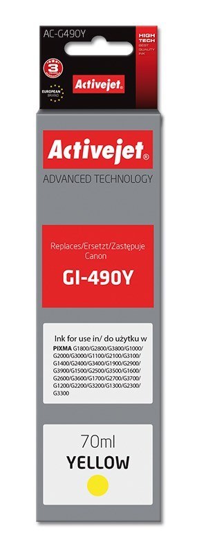 Activejet Activejet AC-G490Y Tusz (zamiennik Canon GI-490Y; Supreme; 70 ml; 7000 stron, żółty)