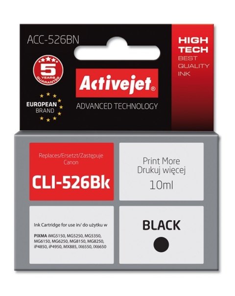 Activejet Activejet ACC-526BN Tusz (zamiennik Canon CLI-526Bk; Supreme; 10 ml; czarny)