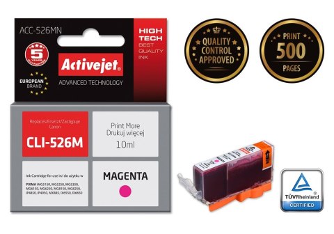 Activejet Activejet ACC-526MN Tusz (zamiennik Canon CLI-526M; Supreme; 10 ml; czerwony)