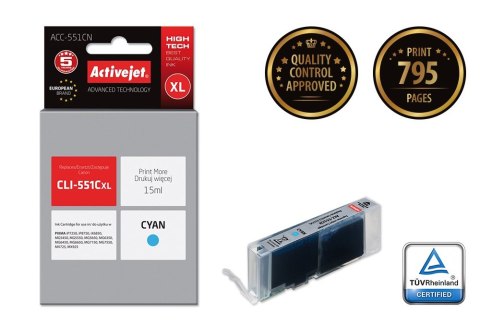 Activejet Activejet ACC-551CN Tusz (zamiennik Canon CLI-551C; Supreme; 15 ml; niebieski)