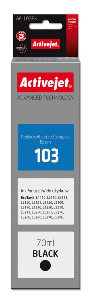 Activejet Activejet AE-103Bk Buteleczka z tuszem z atramentem (zamiennik Epson 103 C13T00S14A; Supreme; 70 ml; 4500, czarny).