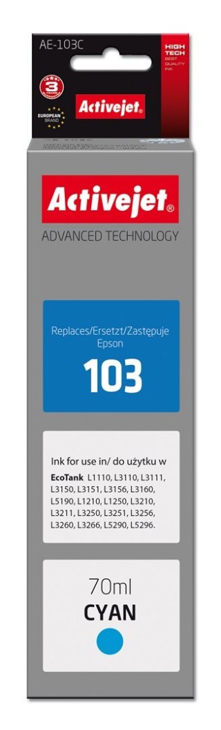 Activejet Activejet AE-103C Buteleczka z tuszem z atramentem (zamiennik Epson 103 C13T00S24A; Supreme; 70 ml; niebieski)