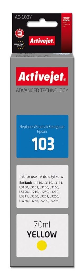 Activejet Activejet AE-103Y Buteleczka z tuszem z atramentem (zamiennik Epson 103 C13T00S44A; Supreme; 70 ml; żółty)
