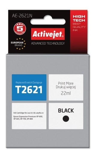 Activejet Activejet AE-2621N Tusz (zamiennik Epson 26 T2621; Supreme; 22 ml; czarny)