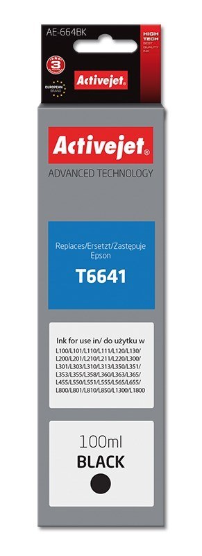 Activejet Activejet AE-664Bk Buteleczka z tuszem z atramentem (zamiennik Epson T6641; Supreme; 100 ml; czarny)