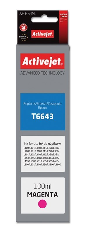 Activejet Activejet AE-664M Buteleczka z tuszem z atramentem (zamiennik Epson T6643; Supreme; 100 ml; czerwony)