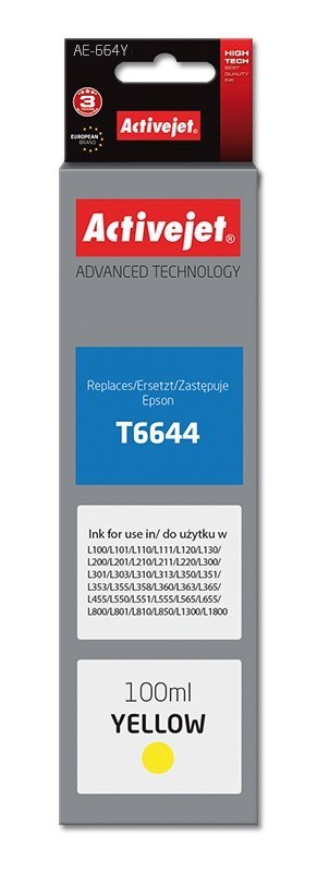 Activejet Activejet AE-664Y Buteleczka z tuszem z atramentem (zamiennik Epson T6644; Supreme; 100 ml; żółty)