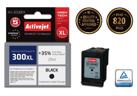 Activejet Activejet AH-300BRX Tusz (zamiennik HP 300XL CC641EE; Premium; 20 ml; czarny)