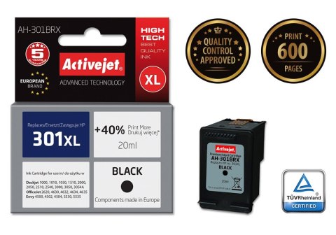 Activejet Activejet AH-301BRX Tusz (zamiennik HP 301XL CH563EE; Premium; 20 ml; czarny)