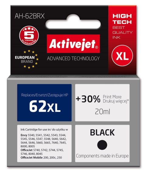 Activejet Activejet AH-62BRX Tusz (zamiennik HP 62XL C2P05AE; Premium; 20 ml; czarny)