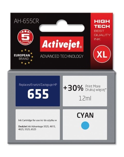 Activejet Activejet AH-655CR Tusz (zamiennik HP 655 CZ110AE; Premium; 12 ml; niebieski)