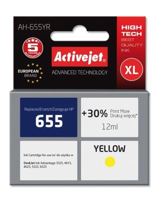 Activejet Activejet AH-655YR Tusz (zamiennik HP 655 CZ112AE; Premium; 12 ml; żółty)